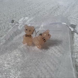 peach silver and gold bear earrings